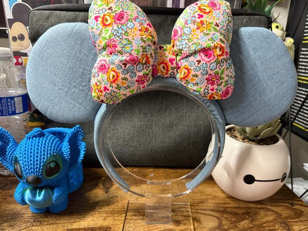 EUC Tokyo Disney Resort Denim Minnie Mouse Ears Headband with Floral Bow